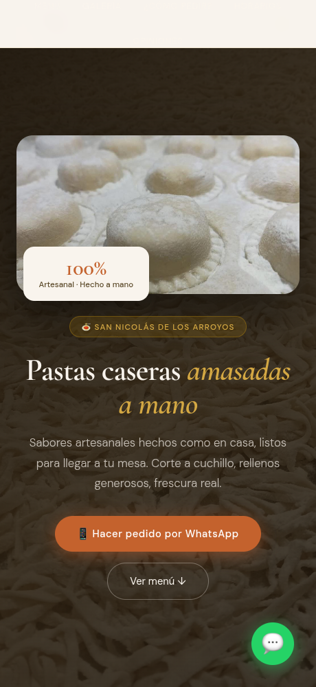 Aperçu mobile du site Pastas Ma